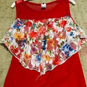 Red Blouse with flower lace.